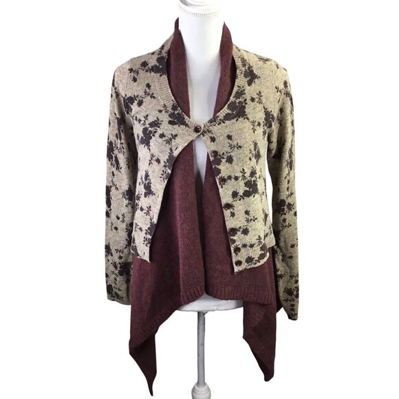 Sleeping on Snow Cozy Times Sweater Layered Cardigan Wool Alpaca Lagenlook Sz S - Picture 1 of 10